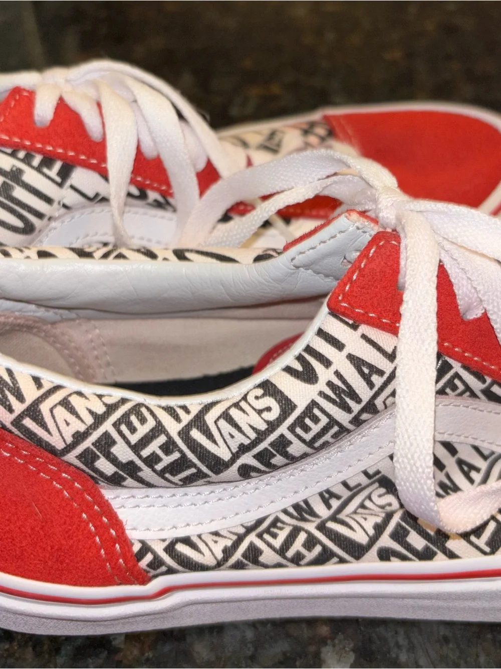 Vans Red, Black & White Logo Print Old Skool Sneakers
